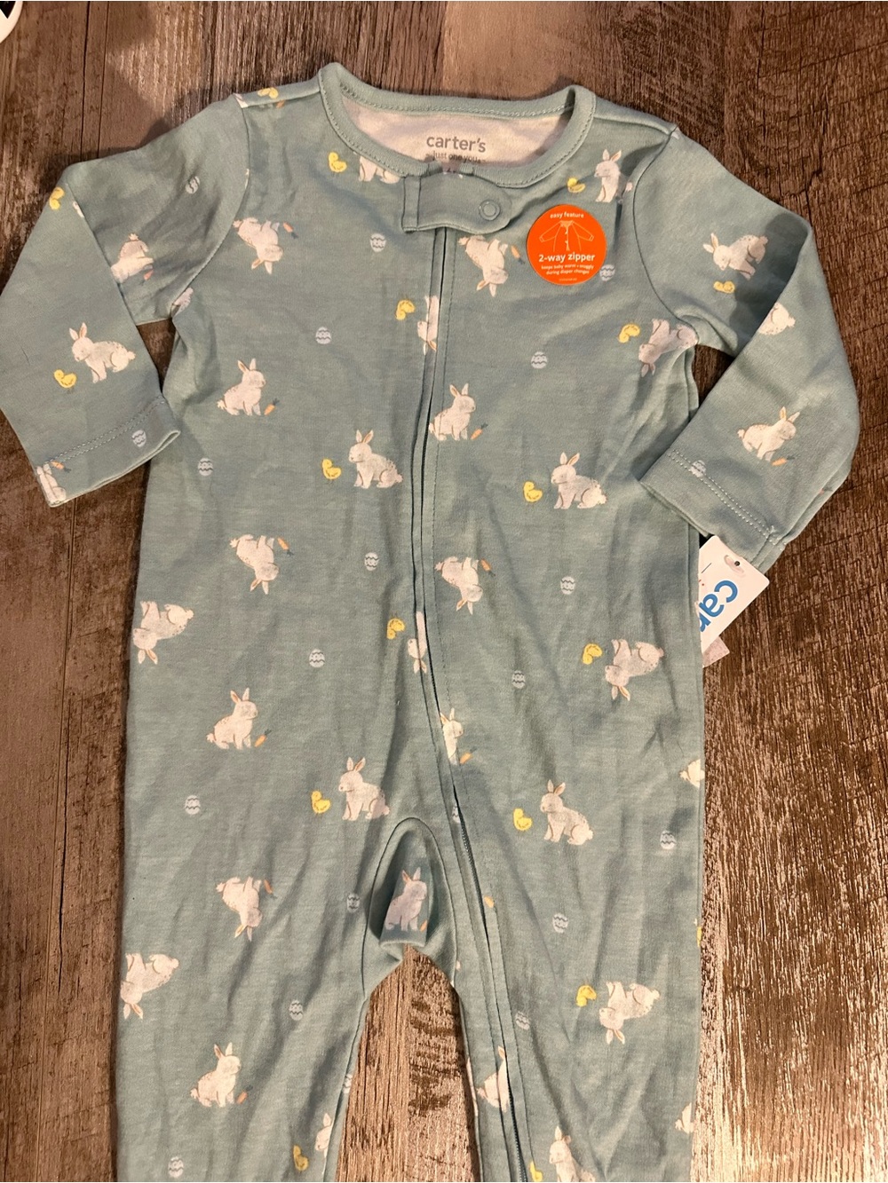 Carter's 6 mos Bunny & Chick Double Zip-Front Sleeper. Fuzzy bunny feet.